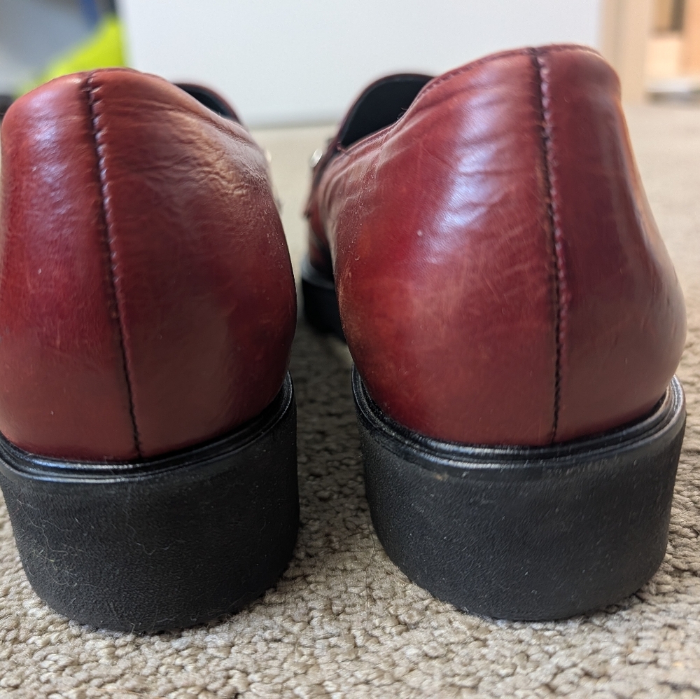 Vintage Paul Green Burgundy Red Leather Studded Chunky Loafers Women Size 7.5 - Picture 7 of 8